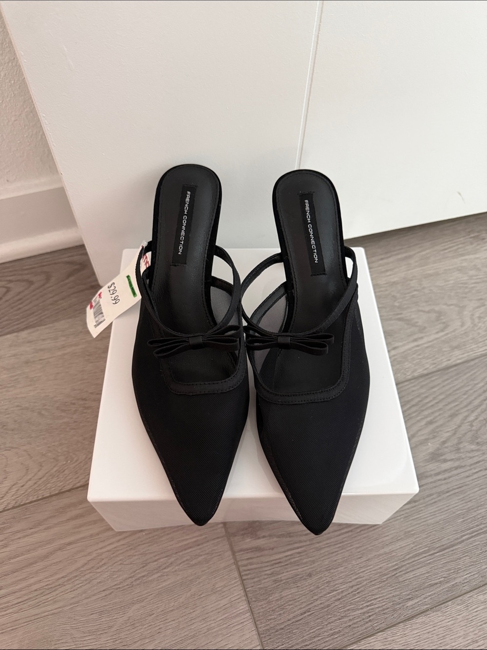 French Connection Black Pointed Bow-Detail Mule